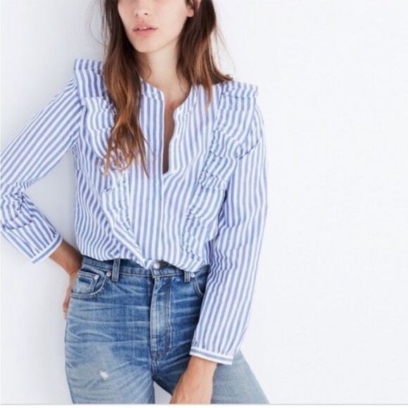 Madewell Tops - Madewell Whitney Striped Ruffle Striped Blouse Size S